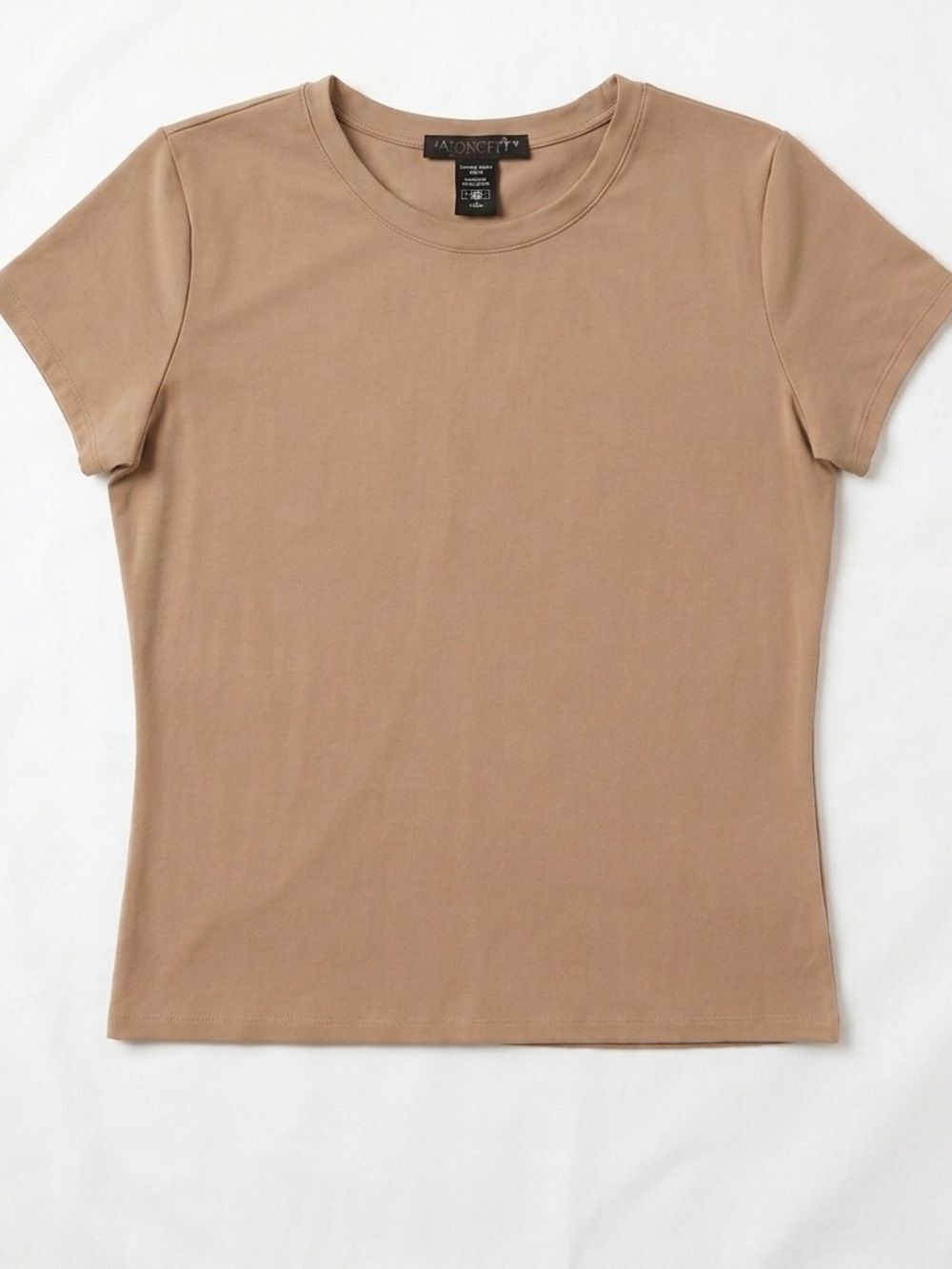 Apostrophe Stretch Neutral Beige Basic  Short Sleeve Spandex Top Minimalist